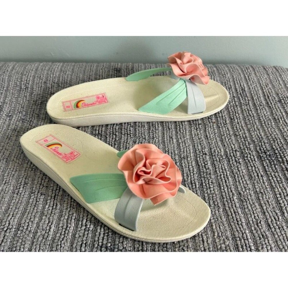 VTG brand Islander Slip On Sandals-Pastel/Flower Sz 8 Beachy Cottagecore Coastal